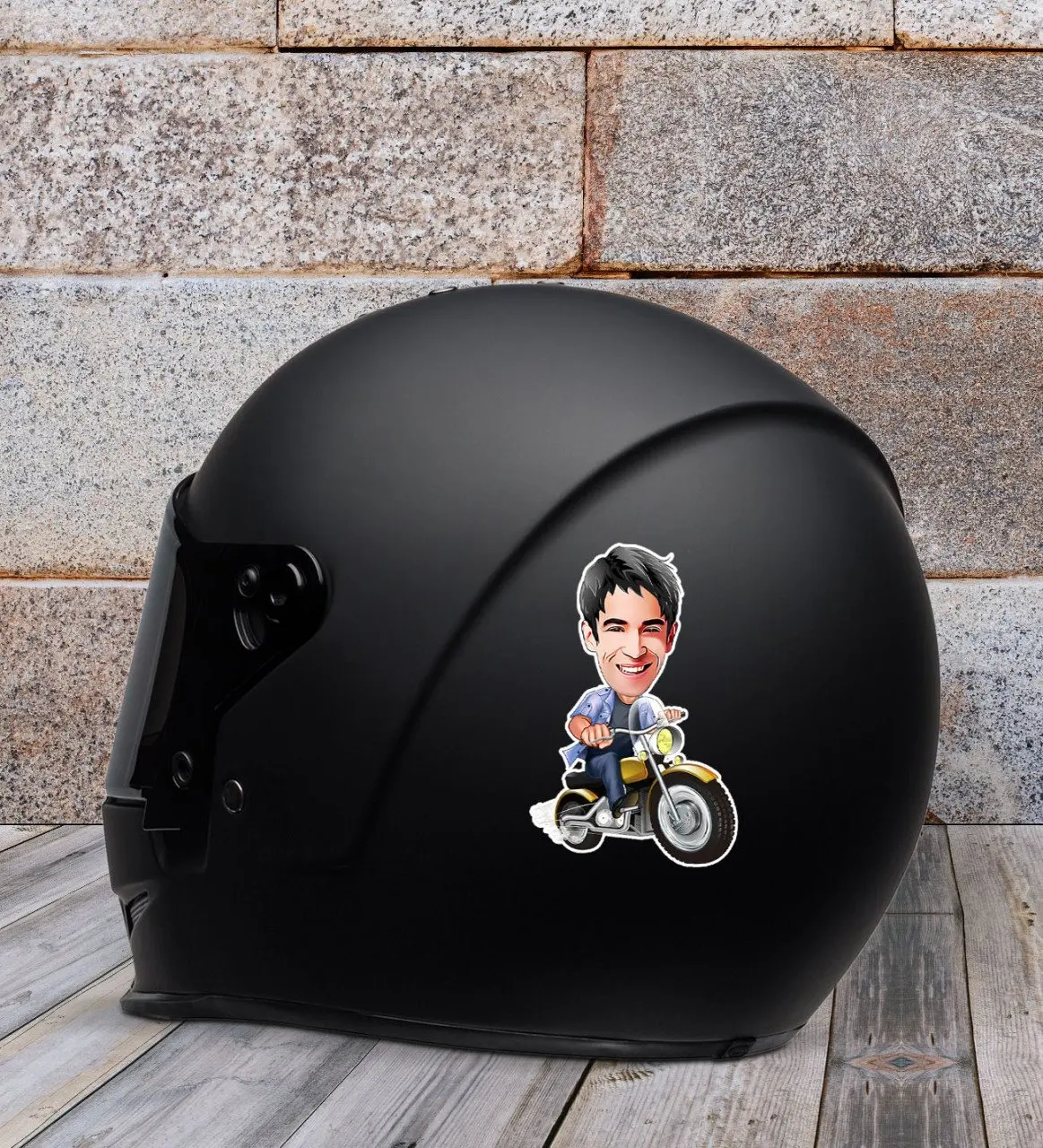 

Personalized Men 'S Biker Caricature Of Motor Helmet Sticker-1