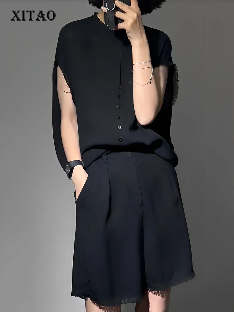 

XITAO Solid Color Loose Two Piece Set Fashion Temperament Street Wind Women Summer Casual Sleeveless Top Wide Leg Pants HQQ1113