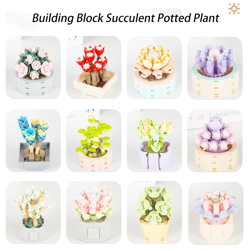 

Plants Succulents MOC Gypsophila Potted Building Blocks Toys DIY Bricks Kit Peony Flower High-Tech Assembled Home Decoration