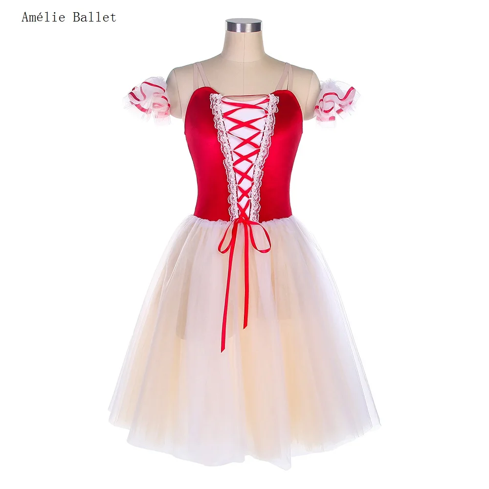 

22090 New Camisole Red Velvet Bodice with Ivory Tulle Tutu Romantic Ballet Costume Girls & Women Stage Performance Ballet Tutu
