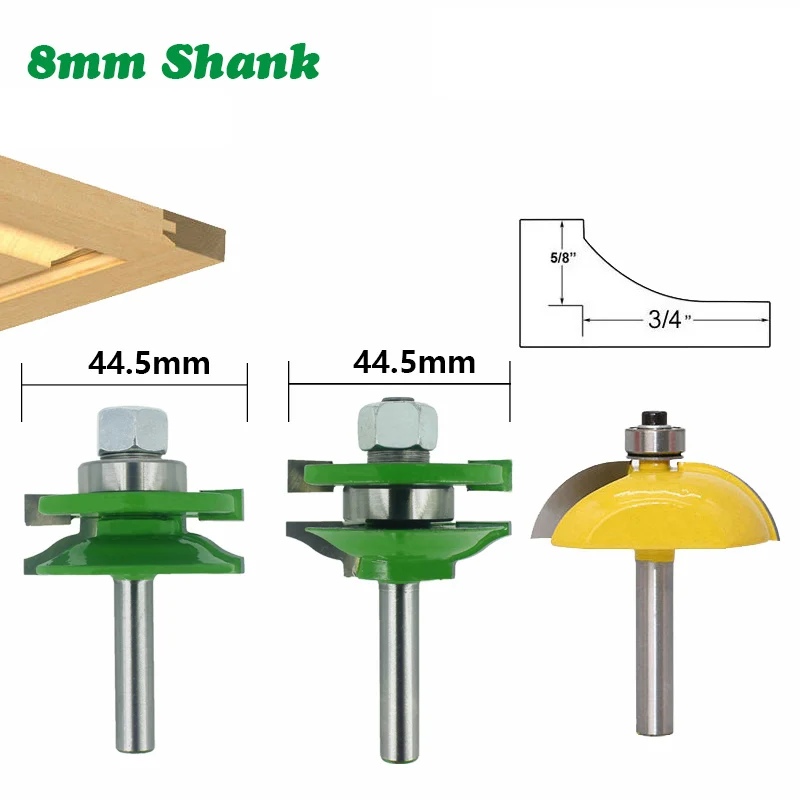 

3PC/Set 8MM Shank Milling Cutter Wood Carving Door Panel Cutters Raised Panel Cabinet Router Bit Set Woodworking Carbide Milling