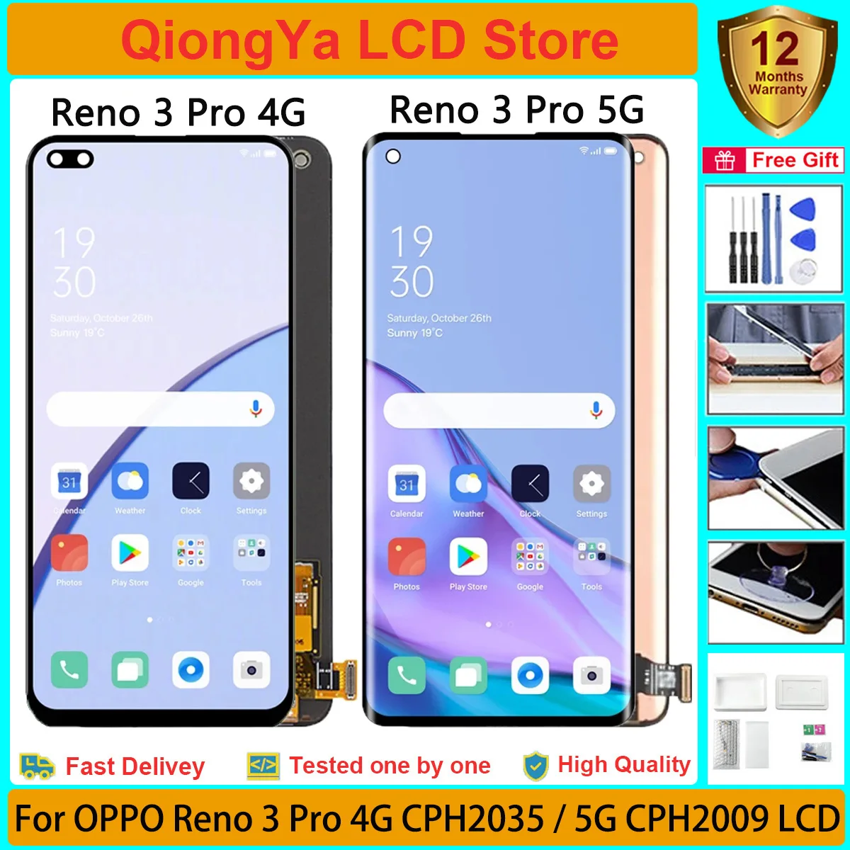 New Original reno3 pro Display For OPPO Reno 3 Pro 4G CPH2035 CPH2036 Reno 3 Pro 5G CPH2009 LCD Touch Screen Digitizer Assembly