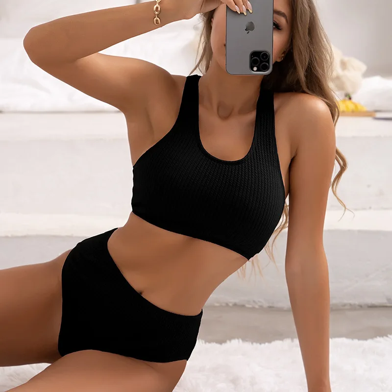 

2022 New Swimsuit Bikini Sexy Solid Color Cross Strap Off-the-shoulder Backless Swimsuit Sexy Bikini 2022 Woman