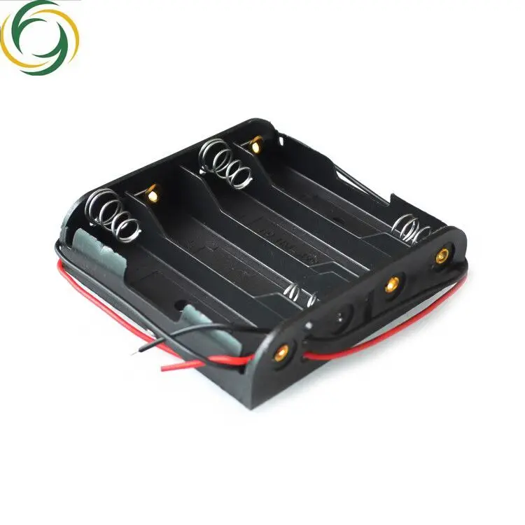 

4 x AA Battery Storage Case Plastic Box Holder with 6'' Cable Lead for 4pcs AA Batteries for Soldering Connecting Black NEW