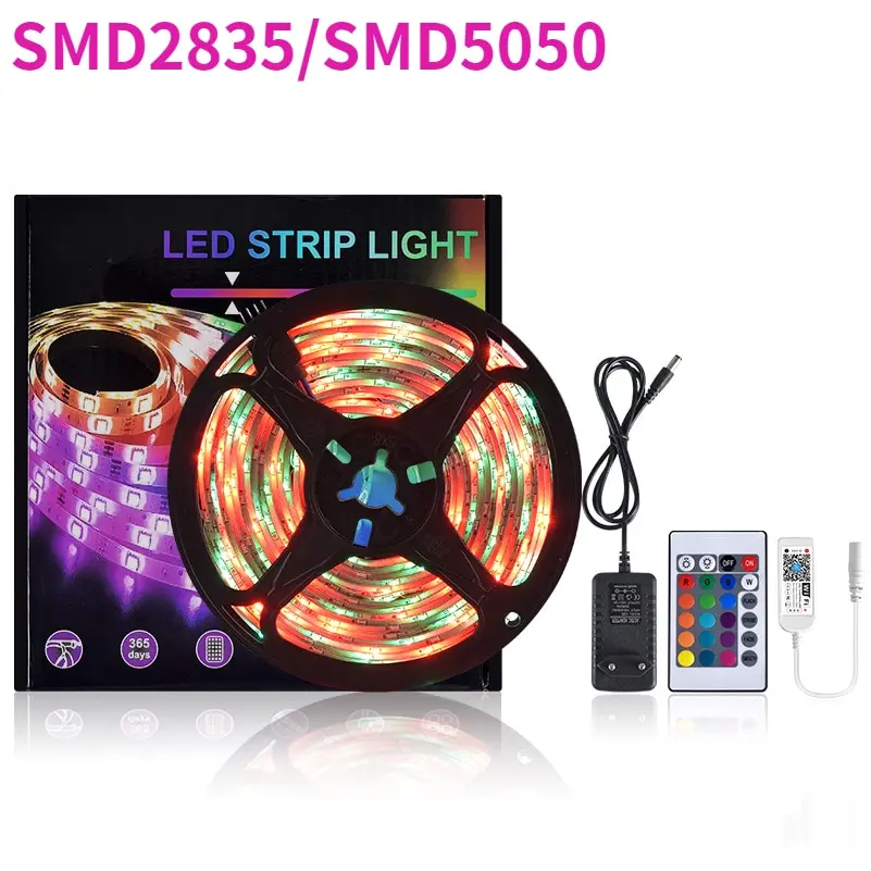 5M/roll LED Strip Light RGB Flexible Tape Light Ribbon DC 12V 5050 2835 IR/Wifi Control TV Backlight Room Home Party Decoration