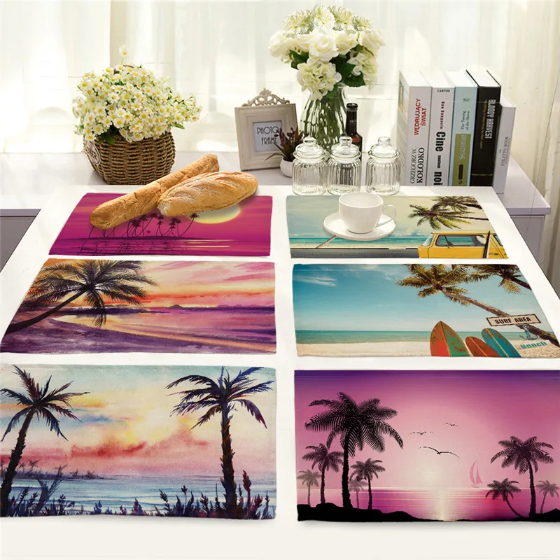 

Atmosphere coconut tree sunset pattern kitchen placemat table mat coaster