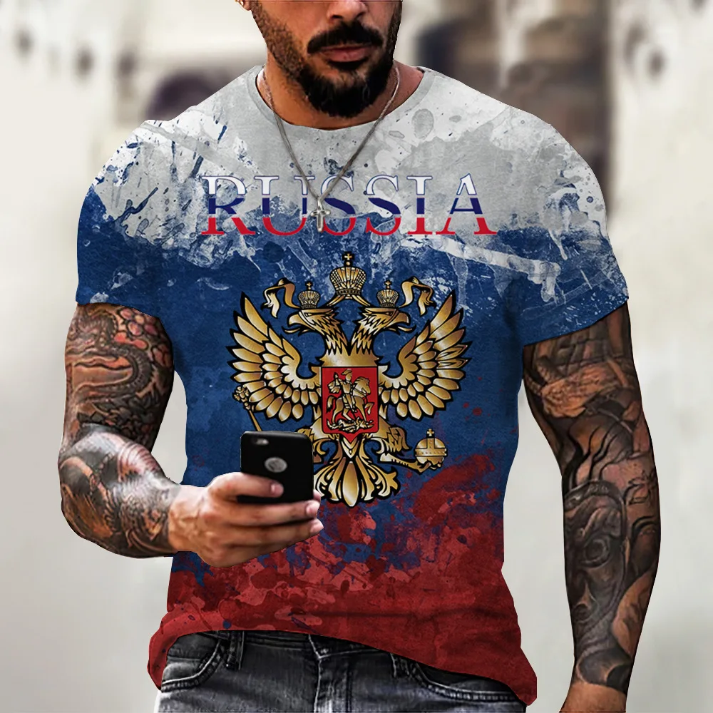 

2023 Summer New Russia 3d Men's Short Sleeve T-shirt Men Tshirt for Russians Oversize 6XL Tee Shirt Homme