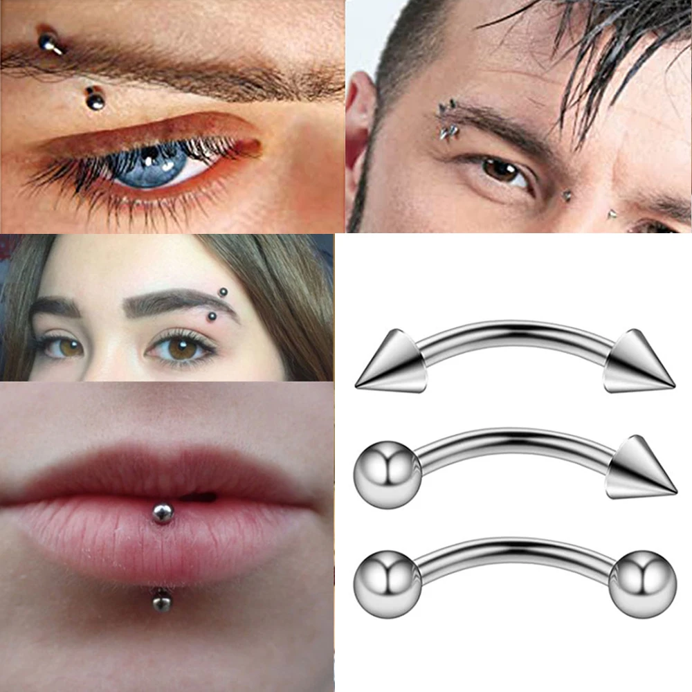 2Pcs Eyebrow Piercing Banana Shape Lip Ring Stainless Steel Curved Barbell Stud Helix Navel Cartilage Earring Body Jewelry 16G
