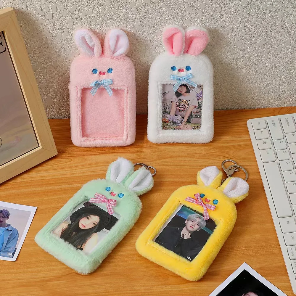 

Kawaii плюшевый бант кролик держатель фотокарт с брелоком мультфильм Kpop Idol держатель для фотокарт для автобуса удостоверения личности Обложк...