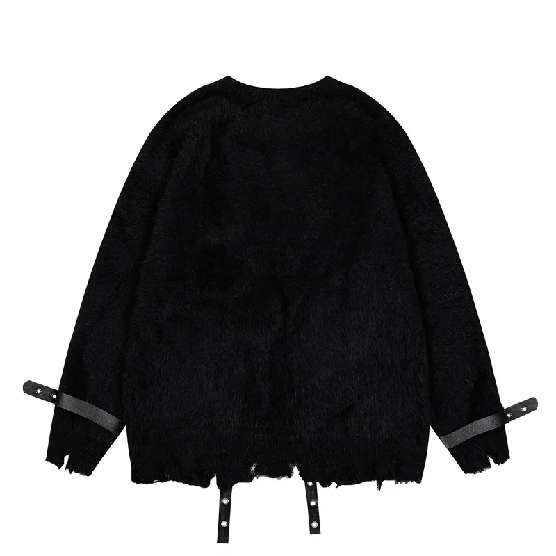 Мужской свободный трикотажный джемпер с кожаным ремешком