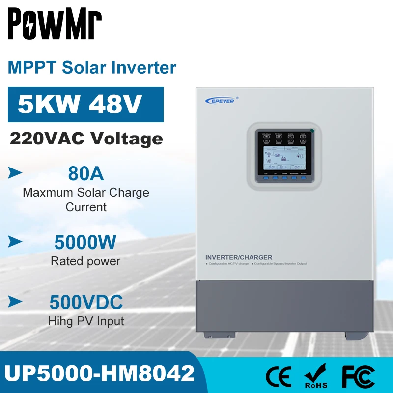 EPEVER Support WIFI 5KW Hybrid Solar Inverter 48V 220V PV Max 500VDC Pure Sine Wave Inverter With 80A MPPT Solar Controller