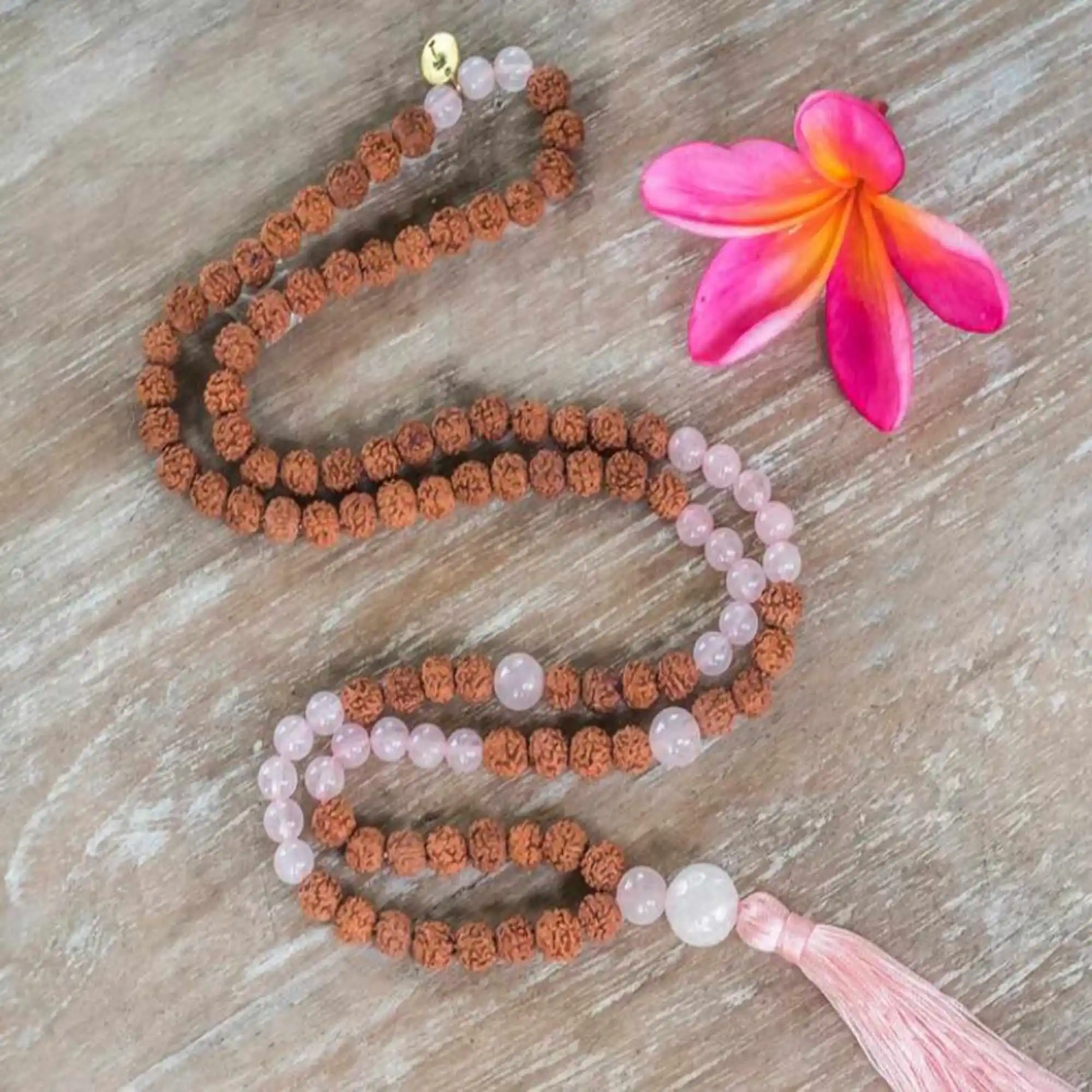 

8mm Natural knot Rudraksha Rose quartz gemstone beads necklace Bless Christmas All Saints' Day Elegant Calming National Style
