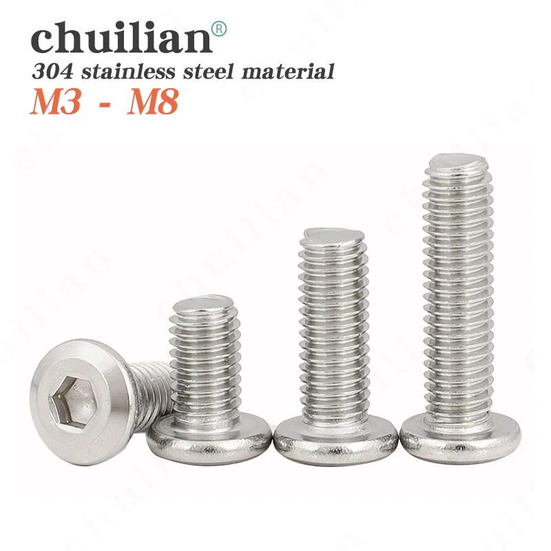 

1/50pcs M3 M4 M5 M6 M8 304 Stainless Steel Large Flat Hex Hexagon Socket Head Allen Furniture Rivet Screw Connector Joint Bolt
