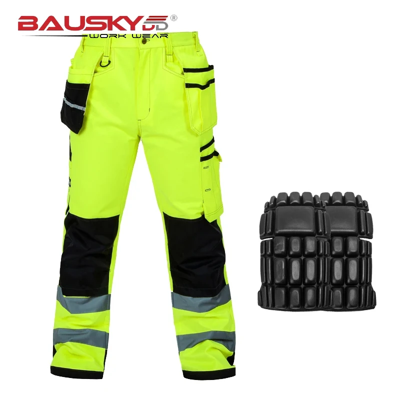 Hi Vis Tool Карманные штаны функциональная безопасность рабочая одежда рабочие брюки карго рабочие брюки с наколенниками Бесплатная доставка