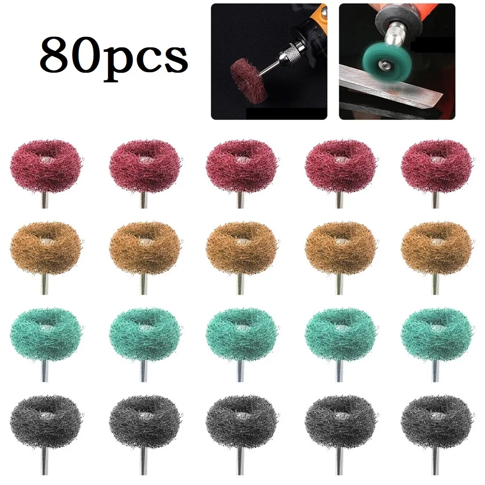 

80PCS Mini Brush Scouring Pad Nylon Fiber Grinding Head 3mm Shank Polish Wheel Abrasivas Sanding Head Power Tool Accessories