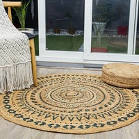 jute round rug handwoven carpet natural fibres braided reversible for bedroom area rug for living room home decor circle rug