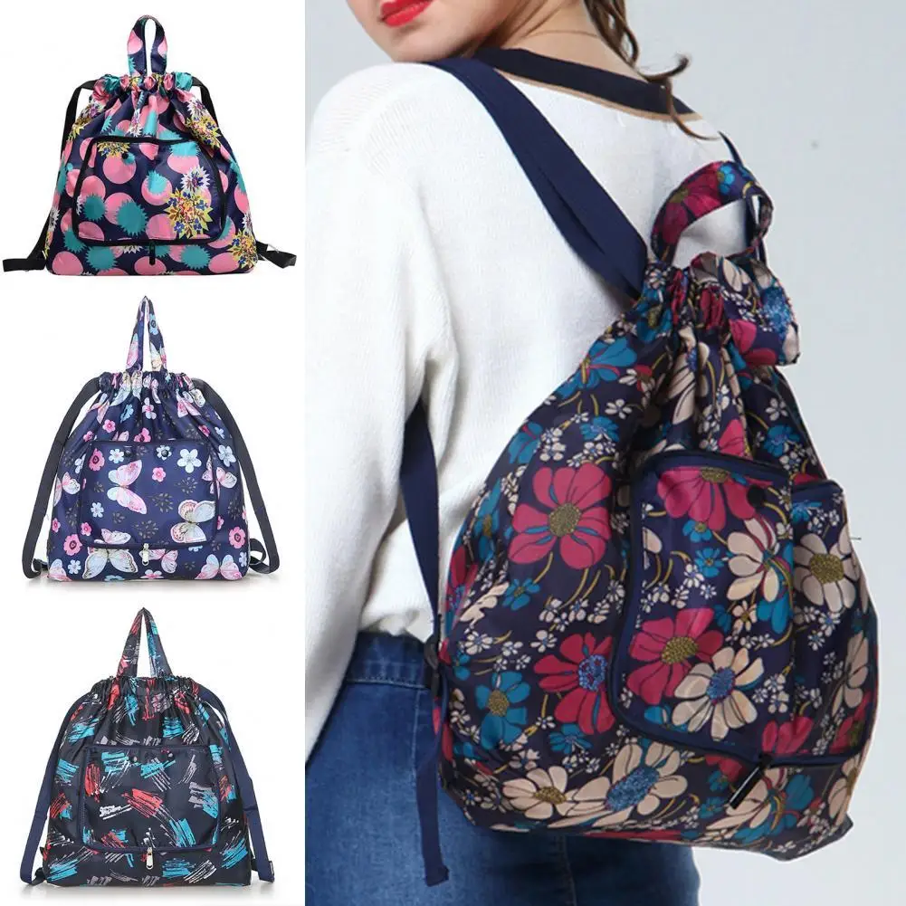 

Best Sellers!!! Foldable printed nylon rope waterproof backpack large capacity shopping bag small volume and large capacity