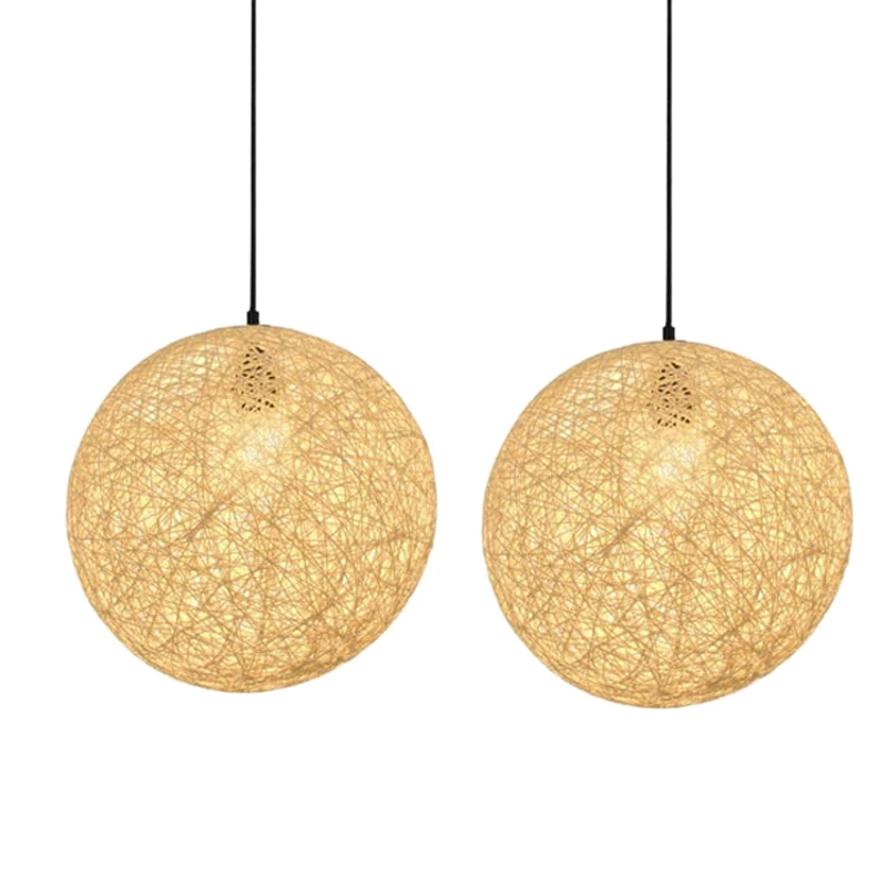 

HOT 2 Pack Rattan And Hemp Ball Chandelier Individual Creativity Spherical Rattan Nest Lampshade
