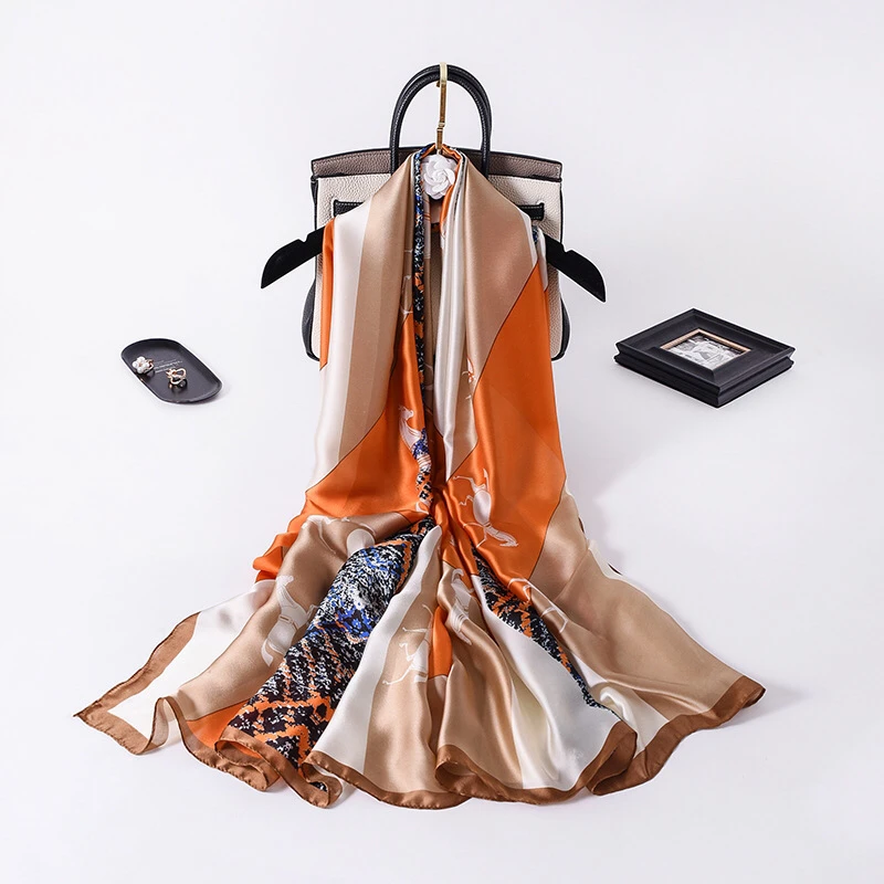 

Women Silk Winter Scarf Luxury Design Print Lady Beach Shawl Scarves Fashion Smooth Foulard Female Hijab
