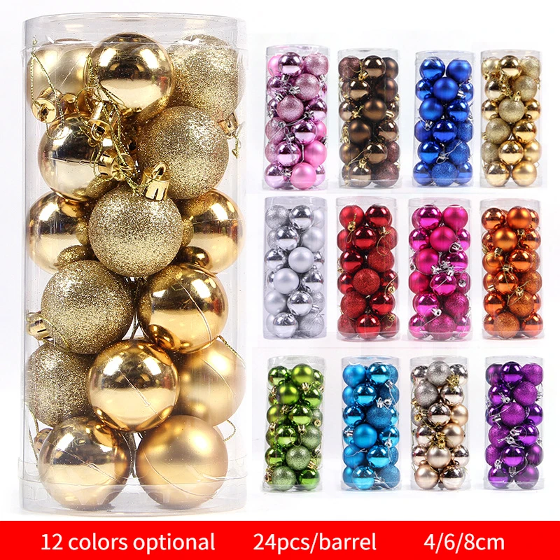 

24pc Christmas Ball Christmas Tree Ornament Christmas Pendant Colorful Shiny Christmas Ball Christmas Supplies Home Decoration