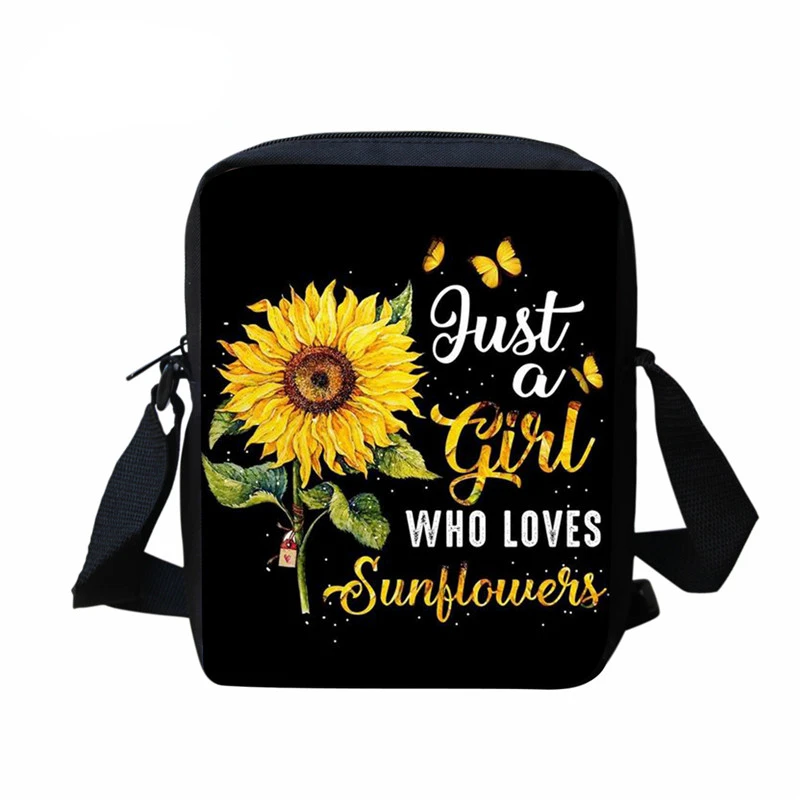 

HOMDOW Sunflower Bags for Women Messenger Purse You Are My Sunshine Design Crossbody Bag Casual Shoulder Bag Black Storage Bag