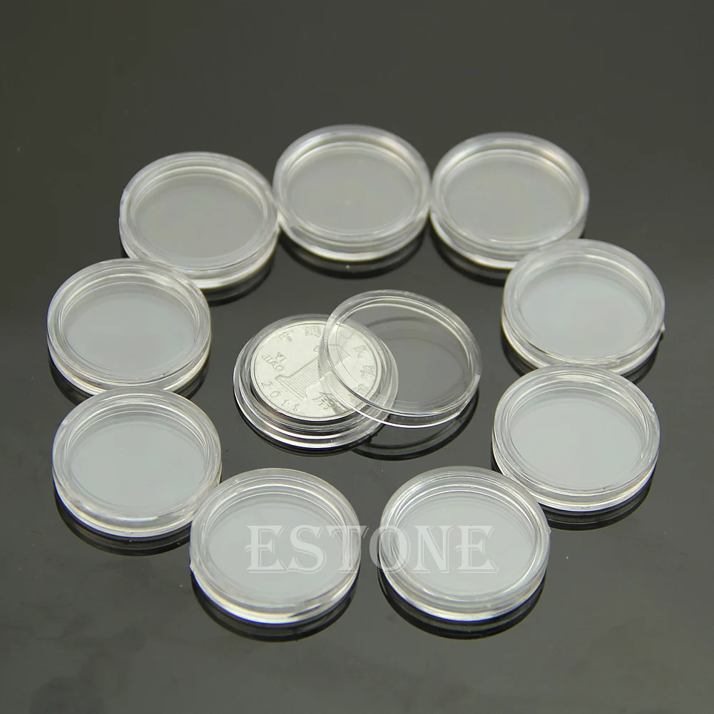 

Hot 10pcs 20mm Clear Round Cases Coin Storage Capsules Holder Round Plastic