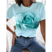 2022 hot sale womens summer t shirts fashion short sleeve t shirts sweat purple blue rose flowers 3d printed crew neck everyday
