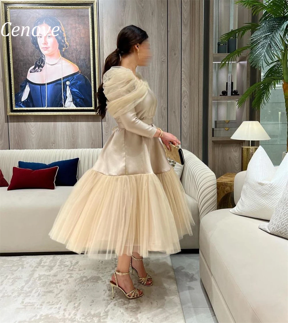 

Cenove A-Line Long Evening Gown Formal Elegant Prom Knee-Length Champagne V-Neck New Party Dresses for Women 2023