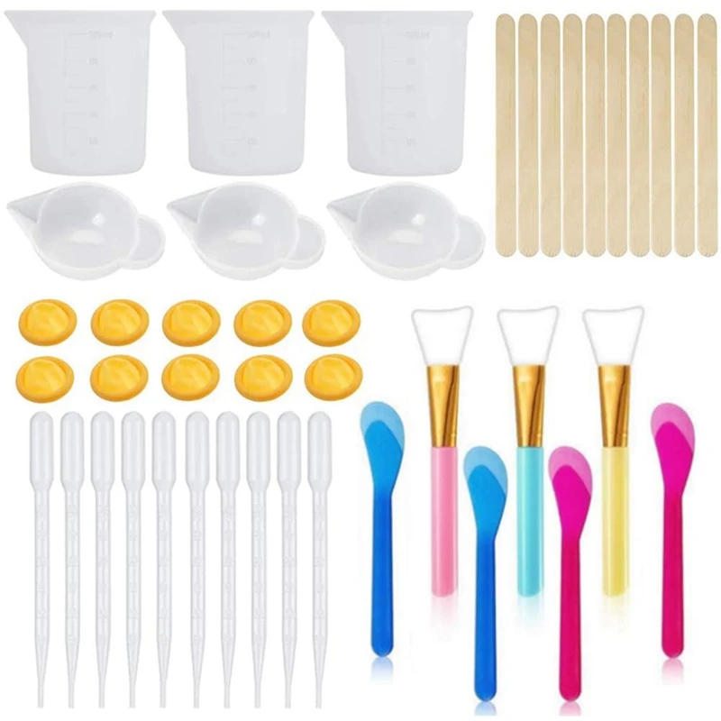 

New 43PCS Resin Mixing Tool Kit - Silicone Measuring Cups For Epoxy Resin Silicone Mixing Cups,Silicone Brushes,Pipettes,Ect