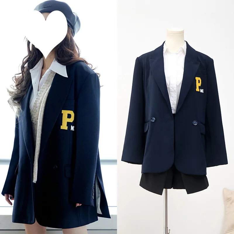 

[Spot] Yang Mi with the navy blue loose casual suit coat oversize senior sense suit top woman