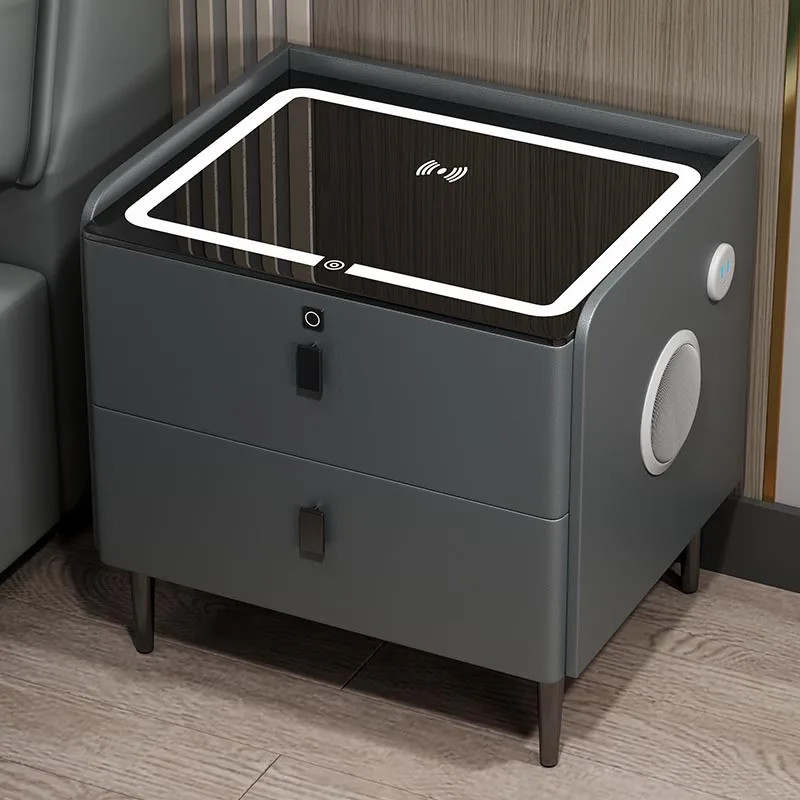 

Simple Multifunctional Nightstands Fingerprint Lock Design Smart Bedside Table With Wireless Charger Muebles Bedroom Furniture