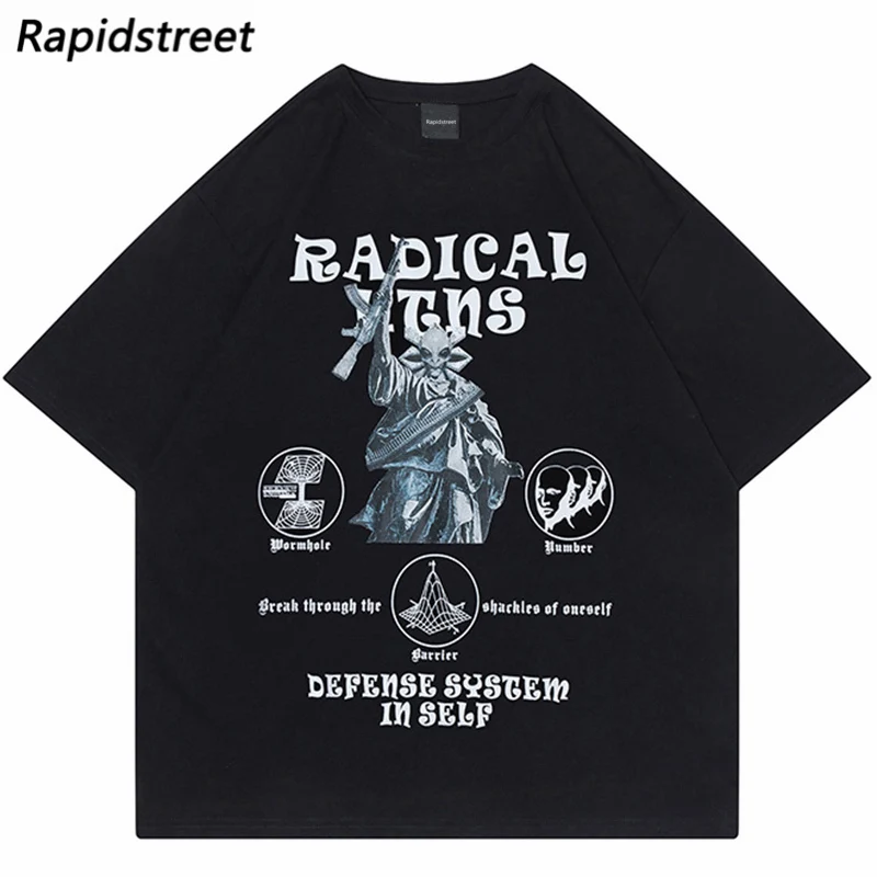 

Hip Hop Streetwear Harajuku Oversize T-Shirt Devil Letter Printed T Shirt 2022 Men Cotton Loose Tshirt Summer Short Sleeve Tops