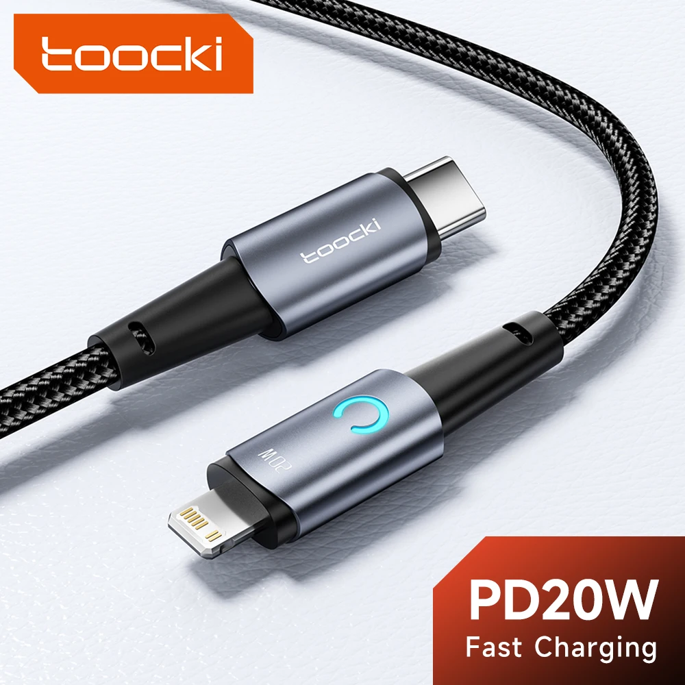 Toocki PD 20W Type C Cable for iPhone 14 13 12 USB C to Lightining LED Fast Charging Cable Data Cord for iPad Mackbook 3M