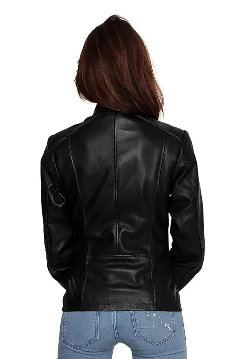 Genuine Leather Jacket for Women Slim Fit Crop Coat Moto Biker Jacket Fashion Real Leather Coat