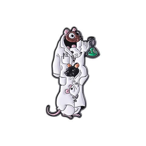 Милая мультяшная лабораторная мышь, эмалированная брошь, забавная научная химия, лаборатория, фармацевт, значок на лацкане, ювелирное изделие, подарок для друга ребенка