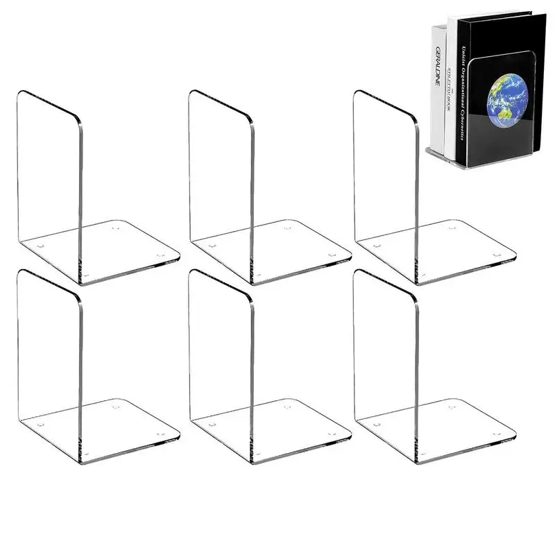 

4/6pcs Clear Bookends Acrylic Book Ends For Shelves Heavy Duty Bookends Plastic Bookends For Home Office LibraryBook Stopper