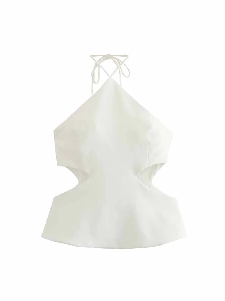 

Женский укороченный топ без рукавов, винтажный топ с открытой спиной и воротником-халтером на молнии, 7853/707