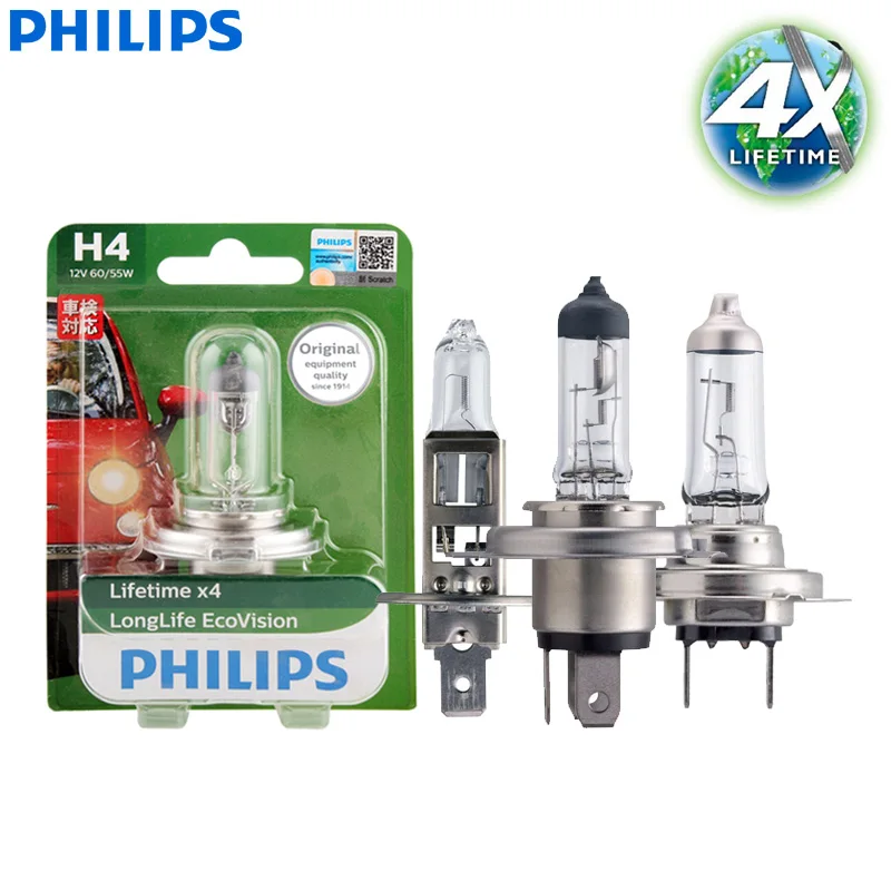 

1 шт., Автомобильная галогенная лампа Philips H4 9003, 12 В, 60/55 Вт, P43t, цветовая температура до 3100K, автомобильная лампа для фасветильник ближнего и дальнего света, LLECOB, 12342