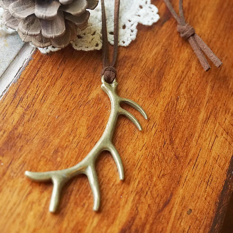 

DEAR-LIFE Handmade time gem jewelry retro big antler leather rope pendant necklace punk personality jewelry special gift