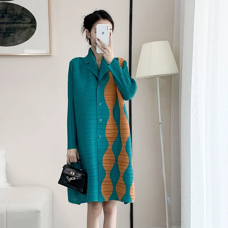 

miyake pleated french dress coat 2022 autumn high-end casual fashion basic single breasted jacket for women