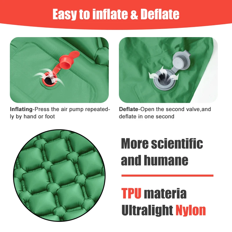 Туристический надувной матрас PACOONE легкий со встроенным насосом для сна