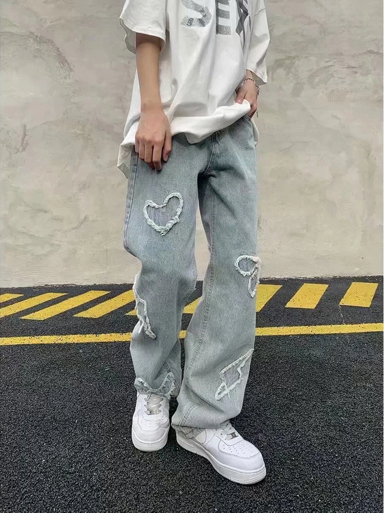 Men's Casual Clothing Y2K Men Denim Jeans Loose Straight Casual Trousers Boyfriend Wind Jeans Casual Hip -hop Street Clothing