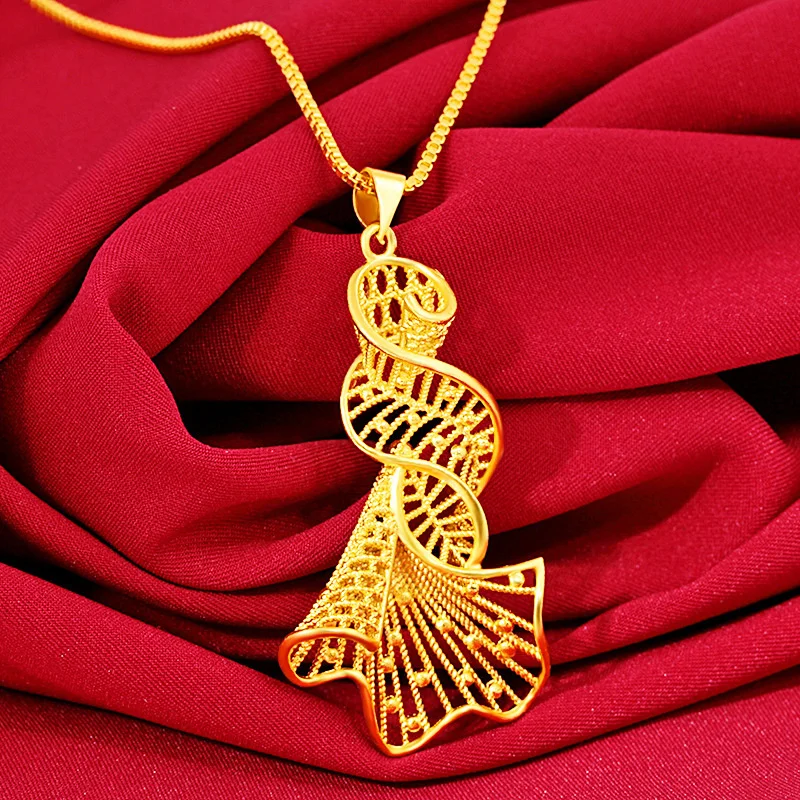 Fashion Hollow Mesh Flower Pendant Classic Women's Style Flower Imitation Gold Pendant Necklace For A Long Time Does Not Fade