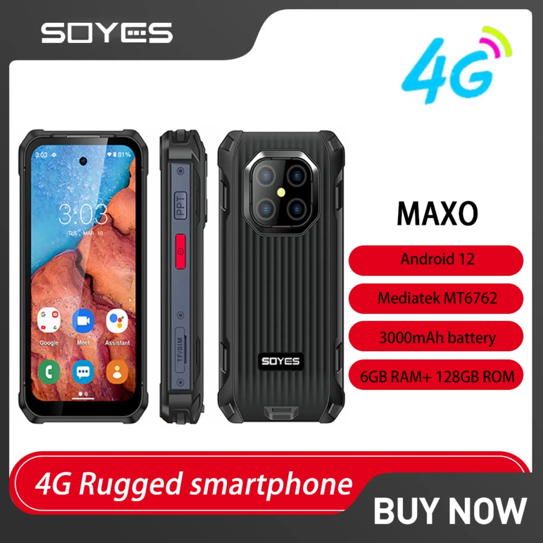 Фото Мини-прочный смартфон SOYES MAXo 4G, 3,88 дюйма, IPS-экран, IP68, Android12, 6 ГБ + 128 ГБ, маленький телефон, 3000 мАч, разблокировка лицом, ID, мобильный телефон №1