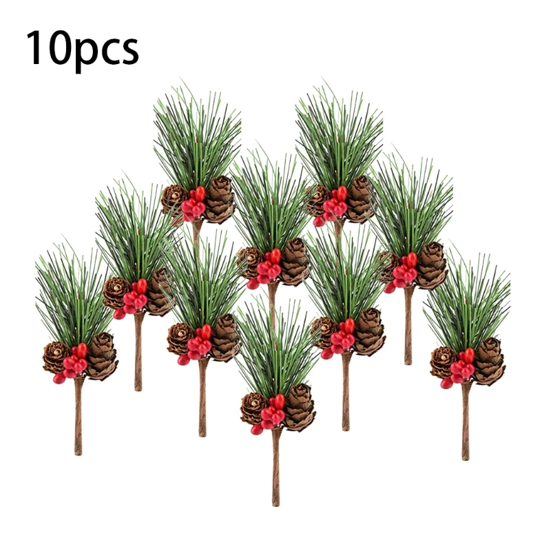 

Set of 10 Artificial Plants Holly Leaves Red Berries for Christmas Flower Arrangements Party Gift Christmas Tree Decor