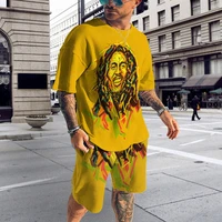 summer daily mens tshirt set 3d printing tops shorts 2 pieces bob marley oversized breathable handsome quick dry sportswear