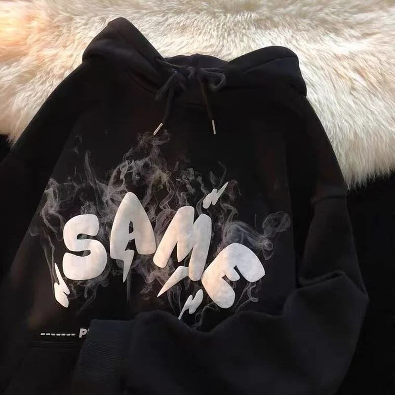 

New Foam Letter Hooded Couple Sweatshirt Street Loose Hip Hop Couple Cute Hooded Top Casual Simple Long Sleeve Jacket