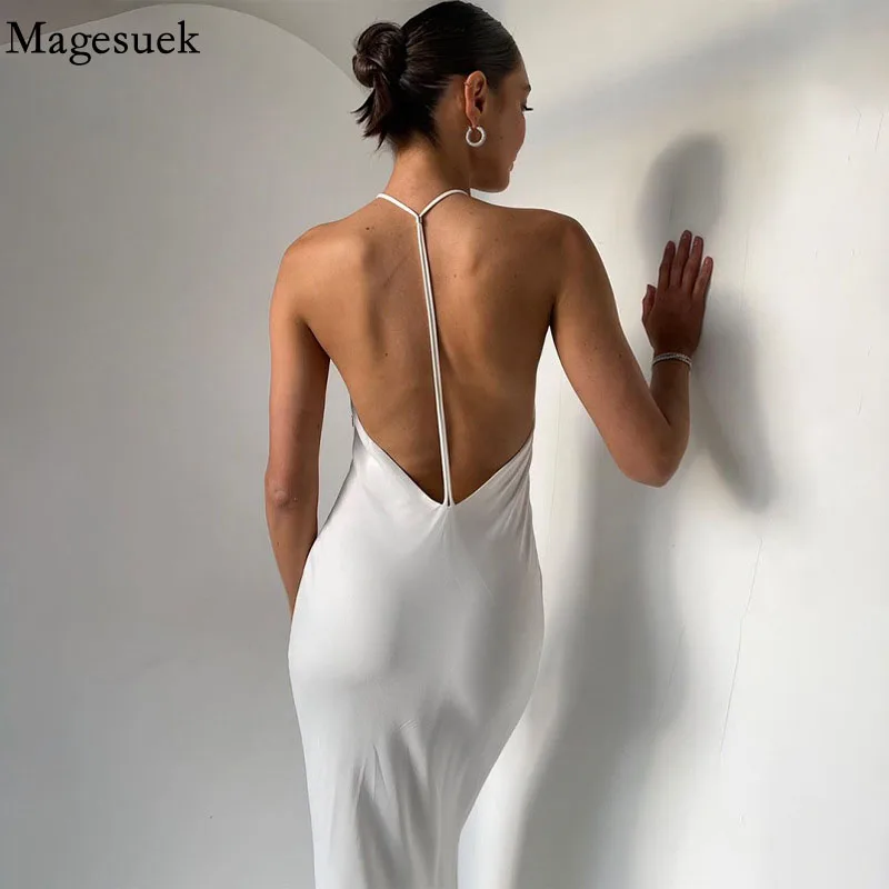 

Женское вечернее платье с открытой спиной, Элегантное Белое Облегающее Платье-макси на шнуровке с лямкой на шее, модель 21430 на лето