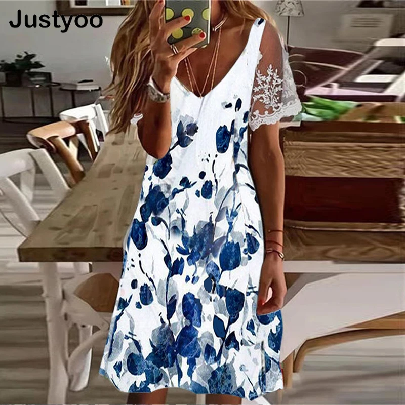 

New Women Summer Elegant Sexy Off Shoulder Party Dress Plus Size Female Casual Floral Print Short Sleeve Beach Mini Dress 2022