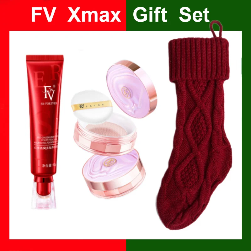 

FV Xmas Gift Kit Base Makeup Foundation Loss Powder Set Christmas Sock Storage Bag Setting Powder Favor Concealer